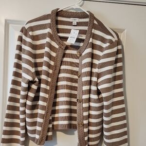 J. Crew Brown and White Striped Cardigan